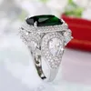 Cluster Rings Huitan Hyperbole Square Green Cubic Zirconia Rings Women Wedding Anniversary Party Gorgeous Lady's Special-interested Jewelry G230228