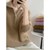 Pulls pour femmes paresseux vent revers pull femmes 2023 automne col haut fermeture éclair pull tricots vêtements pour femmes