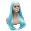 Perruque synthétique bleu clair de 61 cm de long avec perruque avant en dentelle Drag Queen Cosplay Party Wig