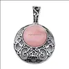 voiture dvr Médaillons Pierre Semi Précieuse Rose Quartz Pendentifs 40Mm Plaqué Sier Alliage 20Mm Cabochon Cristal Femmes Collier Bijoux 60Cm Chaîne Goutte Dhw7H