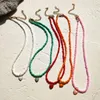 Chaînes Flatfoosie coloré perles de rocaille émail coeur pendentif collier pour femmes à la main Simple perlé chaîne tour de cou Boho bijoux