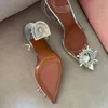 Amina Muaddi Begum Kristallembrieb PVC Pumps Schuhe Spulen Stiletto Heels Sandalen Frauen Luxusdesigner Kleider Schuh Abend Slingback Gurt Factory Schuhe