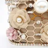 Kvällväska Flower Pearl Women Clutches Påsar Rhinestone Ladies Diamond Gold C