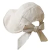 Berretto da baseball con fiocco Cappellino da sole con lacci per donna Cappellino Panama pieghevole a tesa lunga Tinta unita Cappello estivo da pescatore in lino da spiaggia femminile all'aperto J230228