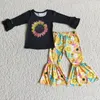 Ensembles de vêtements Vendre Enfants Bébés Filles Boutique Outfit Manches Longues Rose Couleur Unie Chemise Fleur Pantalon À Fond Cloche Vêtements À La Mode