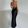 Satijn Backless Maxi -jurk voor vrouwen 2023 Herfst nieuwe spaghetti riem mouwloze bodycon lange kledingvestido clubwear