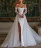 Robes De Mariée Sirène De Luxe Manches Longues Bateau Dentelle Paillettes Perlées Appliques Train Détachable Diamants Fente Latérale Robes De Mariée Plus La Taille Robe De Mariée Personnalisée