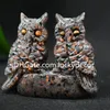 Yooperlite Yooper Stone Couple Owl Carving Sculpture Decor UV Reactive Natural Crystal Lake Superior Glowing Rock Animal Statue with Tiger's Eye Gemstone Eyes Gifts