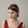 Headpieces O367 Fairy Wine Red Bride Headbonad Chinese Alloy Diamond Hair with Hoop Xiuhe Dress Fort