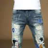 Men's Jeans Spring Autumn Washed Cowboy Patchwork Ripped Hole Hip-hop Embroidery Scratch Beggar Korean Cargo Slim Luxury Male Trousers