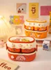 Dinnerware Sets Kawaii Cartoon Lunch Box For Kids School Adults Office Portable Plastic Cute Bento Large Microwavable Container Boxes