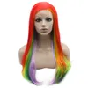 Long Colorful Wigs Silky Straight Heat Friendly Synthetic Hair Lace Front Wig For Party