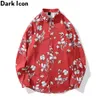 Men's Casual Shirts Dark Red Shirts for New Year Button Up Floral Printed Man Blouse Male Top Z0224