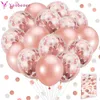 Décoration de fête 20pcs 12 pouces confettis ballons en latex anniversaire mariage Bachelorette décorations anniversaire toile de fond décor or rose RoundPa