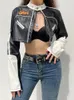 Darlingaga Streetwear Punk Style Patchwork Cropped PU Leather Jacket Women Zipper Autumn Winter Contrast Color Basic Coat 230301