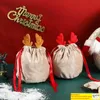 Sac à cordon en flanelle wapiti père noël bonbons sacs-cadeaux bois de cerf Halloween noël bonbons sac arbre de noël décoration suspendue