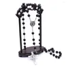 Pendant Necklaces Gothic Fashion Accessories Black Resin Beads Cross Sweater Chain Rosary Necklace Catholic Christian Religious Jewelry