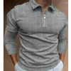 Męski Polos Europejski rozmiar stały kolor męską koszulę polo Fall Fasual Fashion Long Mleeve Lapel Zip-up T-shirt TOP S-3XL