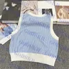 Débardeurs rayés bleus Lettre Jacquard Tees pour femmes Summer Womens Cropped Tops Knit Camis