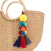 Keychains Boheemse kleurrijke handgemaakte POM Keychain Lady Girl Bag Style Accessoires HOUTEN KRAAD TASSEL SIERARY