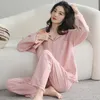 Dames slaapkleding herfststijl pyjama's huis slijtage ronde nek losse casual 100% katoenen twope oce suit rapel pyjama's 230228