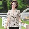 Kvinnors T-skjortor Kvinnor Summer Chiffon T-shirts Lady Casual Tie Collar Kort puffhylsa Blusa Tunika Toppar Polka Dot 5XL-kläder