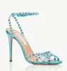 Summer 23S/S Brand Tequila Sandals Shoes Women Jewel Crystal Strappy Gladiator Sandalias PVC & Leather Stiletto Heel Wedding Party Dress Evening