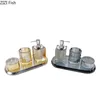 Badtillbehör Set Crystal Glass Toalettety Kit Four-Piece Soap Dispenser Mouthwash Cup Dish With Tray El Home Badrumstillbehör