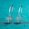 Dangle Earrings Silver Total 0.2 Carat Excellent Cut Diamond Test Passed D Color High Clarity Moissanite Drop Elegant Flower