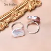 Cluster Rings Simple New Natural Freshwater Baroque Shaped Square Pearl Ring Open Can Be Adjusted16-20mm In Size 925 Silver Jewelry for Woman G230228