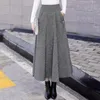 Röcke Woolen Frauen Vintage Elegante Büro Tragen Midi Plissee Rock Mode Hohe Taille Weibliche Plaid Herbst Winter