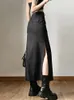 Goth Dark Grunge Casual Tag Split Women Midi Skirts Mall Gothic Punk High Raise Slim Long Skirt Y2k Sexy Fashion Streetwear 2023 230301