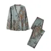Kadın Placeswear Japon Bahar ve Sonbahar Tarzı Pamuk Viskoz Bayanlar Uzun Süreli Takım Tüylü Büyük Çiçek Ev Pijamas Kadınlar 230228