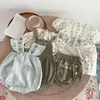 Robes de fille Mengoqq Enfants Bébés Filles D'été Système De Forêt Verte Fleur Broderie Body Top T-shirts Bas Robe Vêtements Pour Bébés