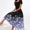 Festklänningar Fashion Square Neck Dress for Women Summer Elegant Floral Printed Long Casual Short Sleeve Big Swing