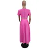 Tvådelad klänning Adogirl Solid Two Piece Set Dress Women Summer Outfits O Neck Short Sleeve Crop Top High Split Maxi Pleated Kirt Party Suit 230228