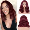 Women's wig front lace wig chemical fiber full head set wine red wavy short curly wigs 230301