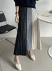 Autumn Winter Knitting Skirt High Waist Long Pencil Women Knitted Casual Vintage Maxi Warm Thick Midi Stripe 230301