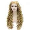 26" Extra Long Blond Cendré Bouclé Perruque Résistant À La Chaleur Cheveux Synthétiques Lace Front Perruque Bouclée