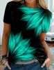 Abstract Leaves Beautiful Summer Print T Shirt Women Basic Vintage Crew Neck Loose Plus Size 230301