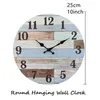 Wall Clocks Wall Clock Wooden Decorative Round Clock 25cm/10'' Quartz Battery Operated Wall Watch Rustic Country Style Decor for Office Home 230301
