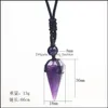 car dvr Pendant Necklaces Healing Hexagonal Pyramid Stone Amethyst Pink Crystal Quartz Opal Necklace Rope Chains For Men Women Fashion Jewel Dhv9L