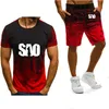 Men's Tracksuits short sleeve SAO Sword Art Online Printed Spring Autumn Gradient High Quality Cotton casual T Shirt Pants Suit 2Pcs 230228