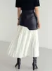 Skirts TWOTWINSTYLE Casual Patchwork Pu Skirt For Women High Waist Midi Folds Pleated Skirts Female Spring Fashion Clothing Style 230301