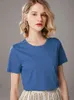 Suyadream Women Solid T Shirts Silk Cotton Blend Plain O Neck Short Sleeved Tee Summer Candy Colors Basic Mysig topp 230301