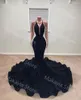 Partykleider Einfache Sexy Elegante Meerjungfrau Prom Neckholder Ärmellose Schwarze Mädchen Lange Sweep Zug Abendkleider Plus Größe Nach Maß