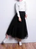 JMPRS Vintage Tulle jupe été femmes élastique taille haute maille plissée s élégant coréen une ligne bureau dames 230301