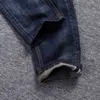 Herr jeans italiensk stil mode retro mörkblå elastisk smal fit rippad streetwear vintage designer denim pants hombre y2303