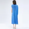 Casual Dresses Women's Summer Dress Original Design Contrast Color Fashion Loose Printing Slant Shoulder Miyake Pleated Midi DressCasual