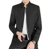 Men's Suits 2023 Pure Color Men Stand-Up Collar Suit Black White Navy Blue Chinese Style Business Wedding Blazers Slim Fit Male Jacket